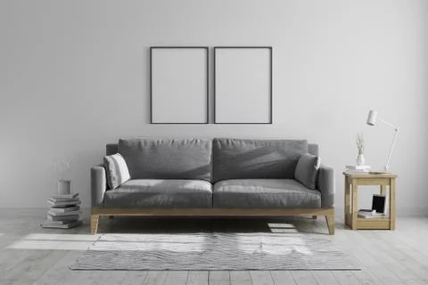 Mock up poster frames in scandinavian hipster style modern grey tones interio Illustrazione stock