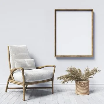 Mock up poster frames with single armchair and dried plant イラスト素材