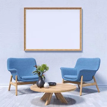 Mock up poster frames with two fabric armchairs Stock Illustration