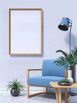 Mock up poster frames with two plants and reading lamp Illustrazione stock