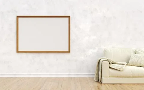 Mock up poster frames with white sofa in modern interior Illustrazione stock