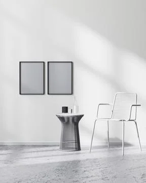 Mock up poster frames on white wall in modern minimalistic  room interior wit Illustrazione stock