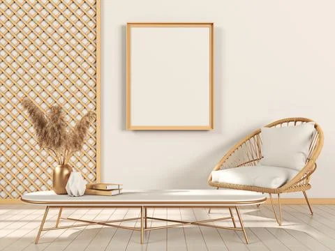Mock up poster frames with wooden wall panel Stock Illustration