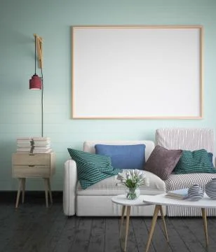 Mock up poster in hipster interior background, 3D render Stock Illustration