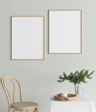Mock up poster in interior background, Scandinavian style, 3D render Stock Illustration