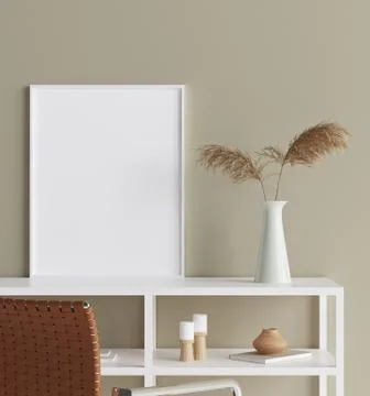 Mock up poster in interior background, Scandinavian style, 3D render Stock Illustration