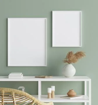 Mock up poster in interior background, Scandinavian style, 3D render Stock Illustration