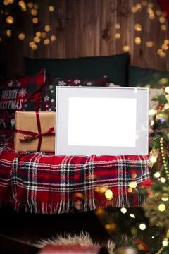 Mock up poster. Minimal template with empty picture frame mock up. Minimalist Stock Photos