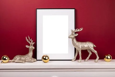 Mock up poster. Minimal template with empty picture frame mock up. Minimalist Stock Photos