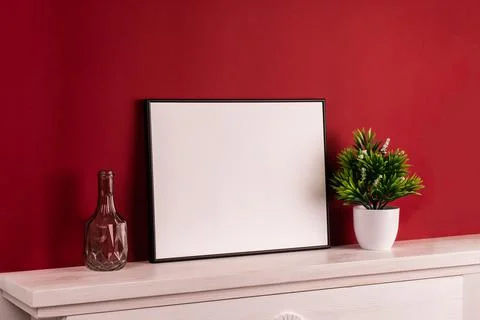 Mock up poster. Minimal template with empty picture frame mock up. Stock Photos