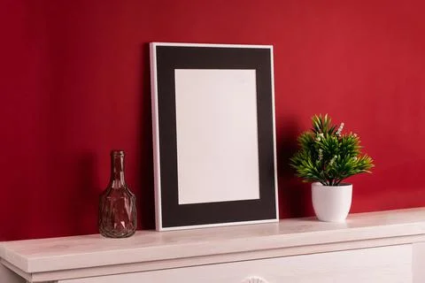 Mock up poster. Minimal template with empty picture frame mock up. Stock Photos