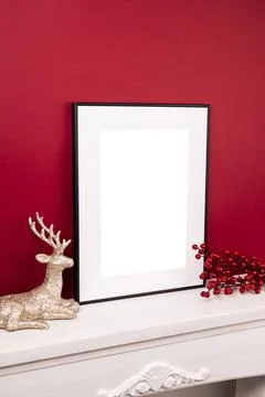 Mock up poster. Minimal template with empty picture frame mock up. Minimalist Stock Photos