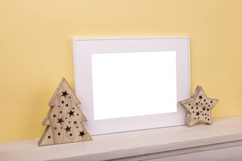 Mock up poster. Minimal template with empty picture frame mock up. Minimalist Stock Photos