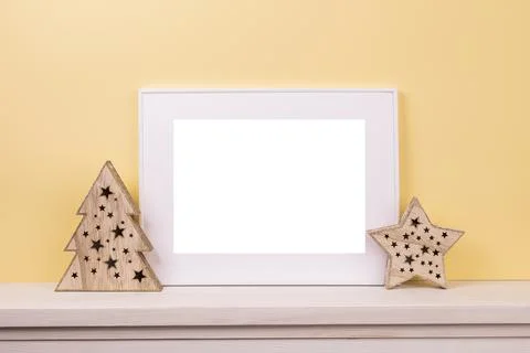 Mock up poster. Minimal template with empty picture frame mock up. Minimalist Stock Photos