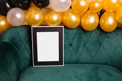 Mock up poster. Minimal template with empty picture frame mock up. Wall decor Stock Photos