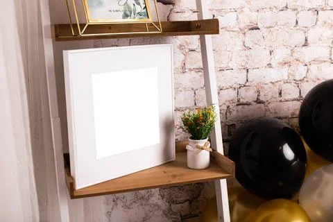 Mock up poster. Minimal template with empty picture frame mock up. Wall decor Stock Photos