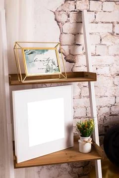 Mock up poster. Minimal template with empty picture frame mock up. Wall decor Stock Photos