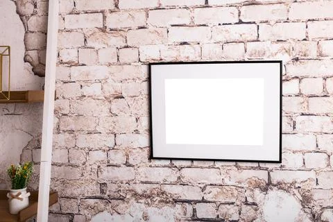 Mock up poster. Minimal template with empty picture frame mock up. Wall decor Stock Photos