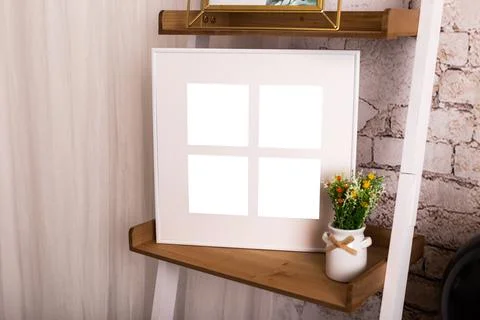 Mock up poster. Minimal template with empty picture frame mock up. Wall decor Stock Photos