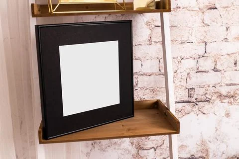 Mock up poster. Minimal template with empty picture frame mock up. Wall decor Stock Photos