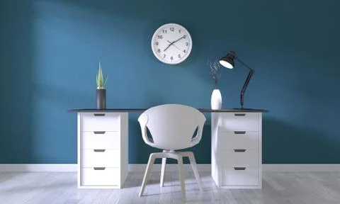 Mock up poster office with white comfortable design and decoration on dark bl Stock Illustration