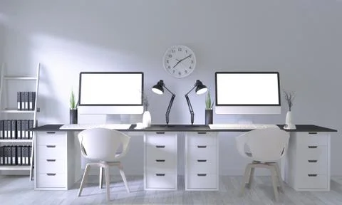 Mock up poster office with white comfortable design and decoration on white r Stock Illustration