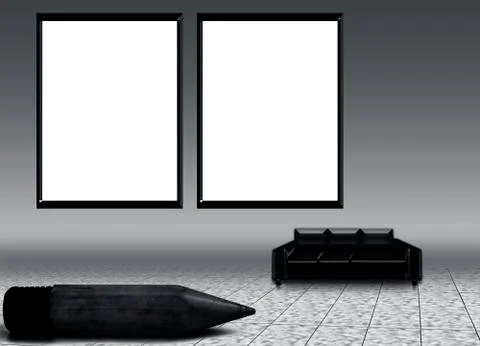 Mock up poster of two frames with white colors and a couch lying on floor wit Stock-Illustration