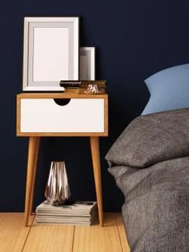 Mock up posters in bedroom interior. Interior hipster style. 3d rendering Illustrazione stock