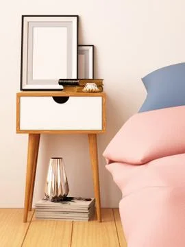 Mock up posters in bedroom interior. Interior hipster style. 3d rendering Illustrazione stock