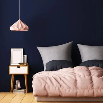 Mock up posters in bedroom interior. Interior hipster style. 3d rendering Stock Illustration