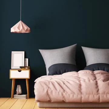 Mock up posters in bedroom interior. Interior hipster style. 3d rendering Stock Illustration