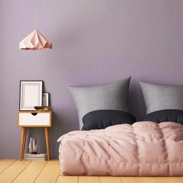 Mock up posters in bedroom interior. Interior hipster style. 3d rendering Illustrazione stock