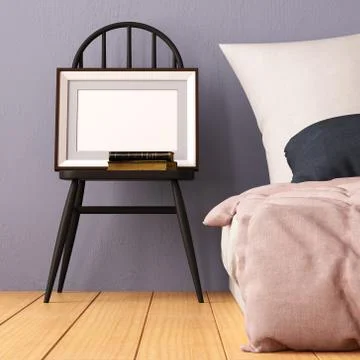 Mock up posters in bedroom interior. Interior hipster style. 3d rendering Illustrazione stock
