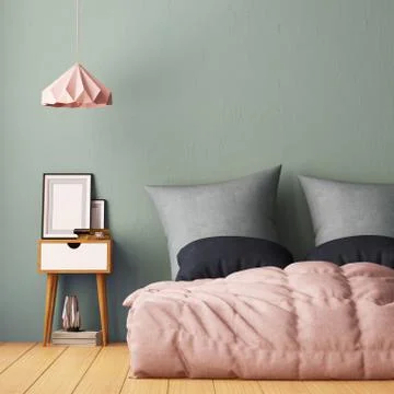 Mock up posters in bedroom interior. Interior hipster style. 3d rendering Stock Illustration