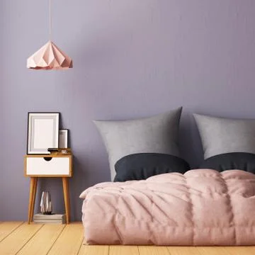 Mock up posters in bedroom interior. Interior hipster style. 3d rendering Stock Illustration