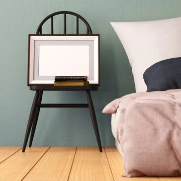 Mock up posters in bedroom interior. Interior hipster style. 3d rendering Stock Illustration