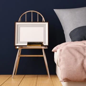Mock up posters in bedroom interior. Interior hipster style. 3d rendering Illustrazione stock