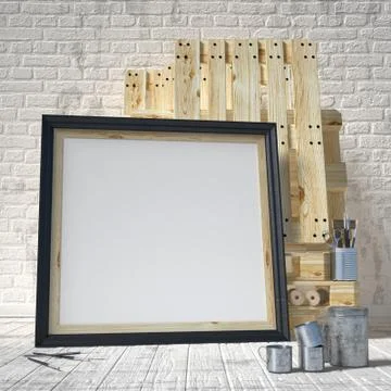 Mock up posters frames in art atelier, 3D Stock Illustration