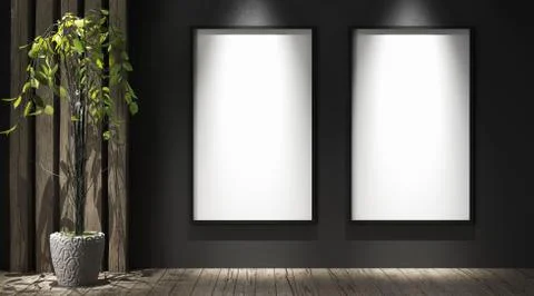 Mock-up posters in gallery, 3d render Stock Illustration