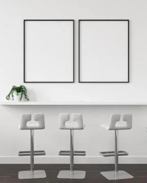 Mock-up posters in interior background, dining area, 3d render Stock Illustration