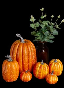 Mock up Pumpkins isolated over black background. Halloween Concept. Autumn,.. Stock Photos