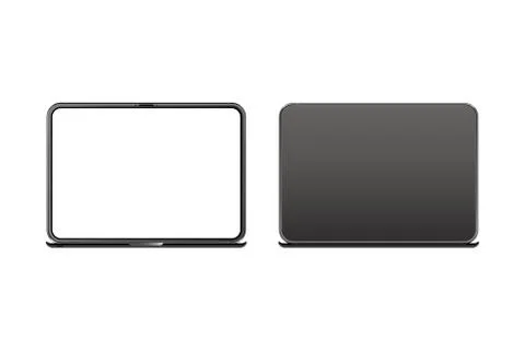 Mock-up of realistic Laptop. Front side with screen and back side isolated on Stock Illustration