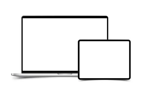 Mock-up of realistic Laptop with Tablet. Front side with screen isolated on w Stock Illustration