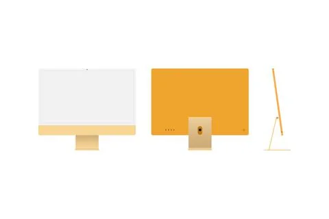 Mock-up of realistic Monoblock PC. Front side with a monitor and a white scre Stock Illustration