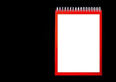 Mock up red spiral notepad on black background, notebook, place for text Stock Photos