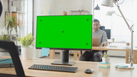 Mock-up Screen Desktop Computer Standing on the Desk in the Modern Office Stock Footage 112594146