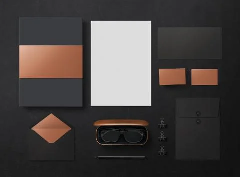 Mock up. Set of mock up elements on black background. 库存插图