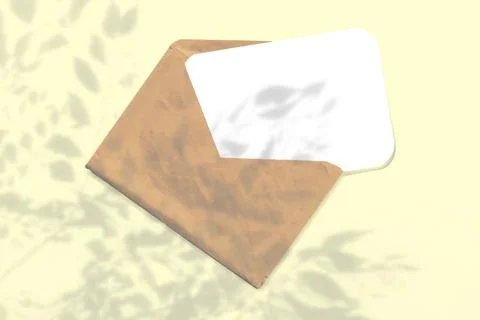 A mock-up with shadows from the foliage of a tree on an envelope on a yellow Stock Illustration