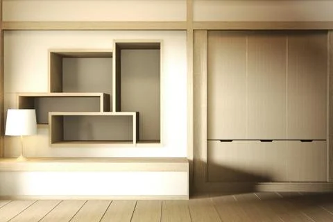 Mock up shelf wall, Designed specifically in Japanese style, empty room. 3D r Ilustración de archivo