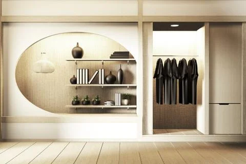 Mock up shelf wall, Designed specifically in Japanese style, empty room. 3D r Ilustración de archivo